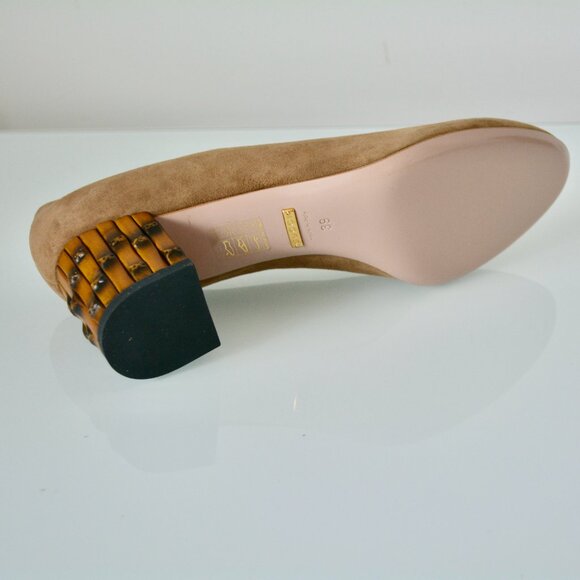 NIB GUCCI SUEDE LEATHER DAHLIA BAMBOO PUMPS - Picture 9 of 11